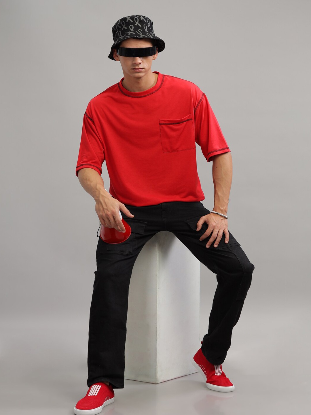 

GRITSTONES Men Pockets T-shirt, Red