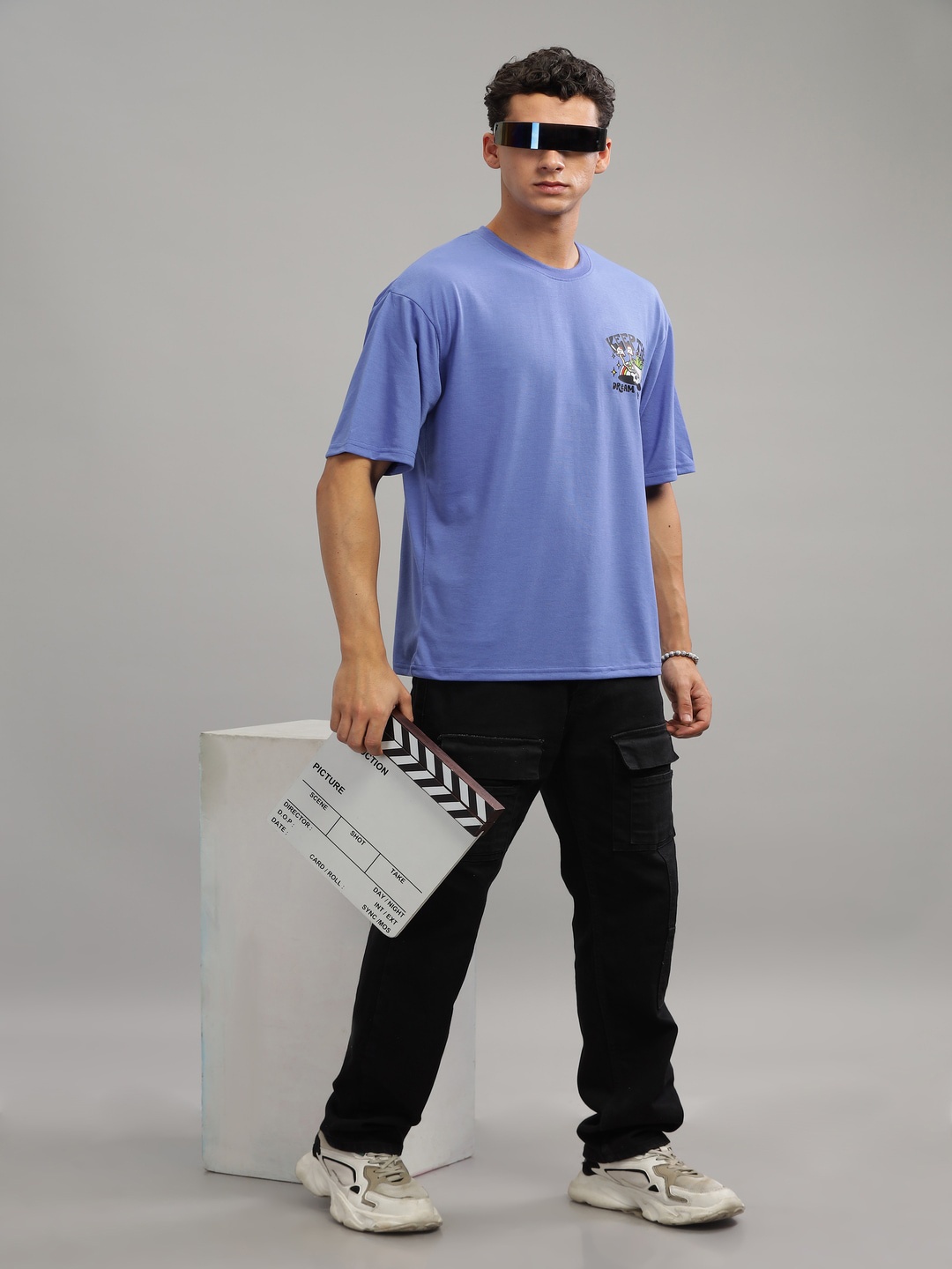 

GRITSTONES Typography Printed Oversized T-shirt, Blue