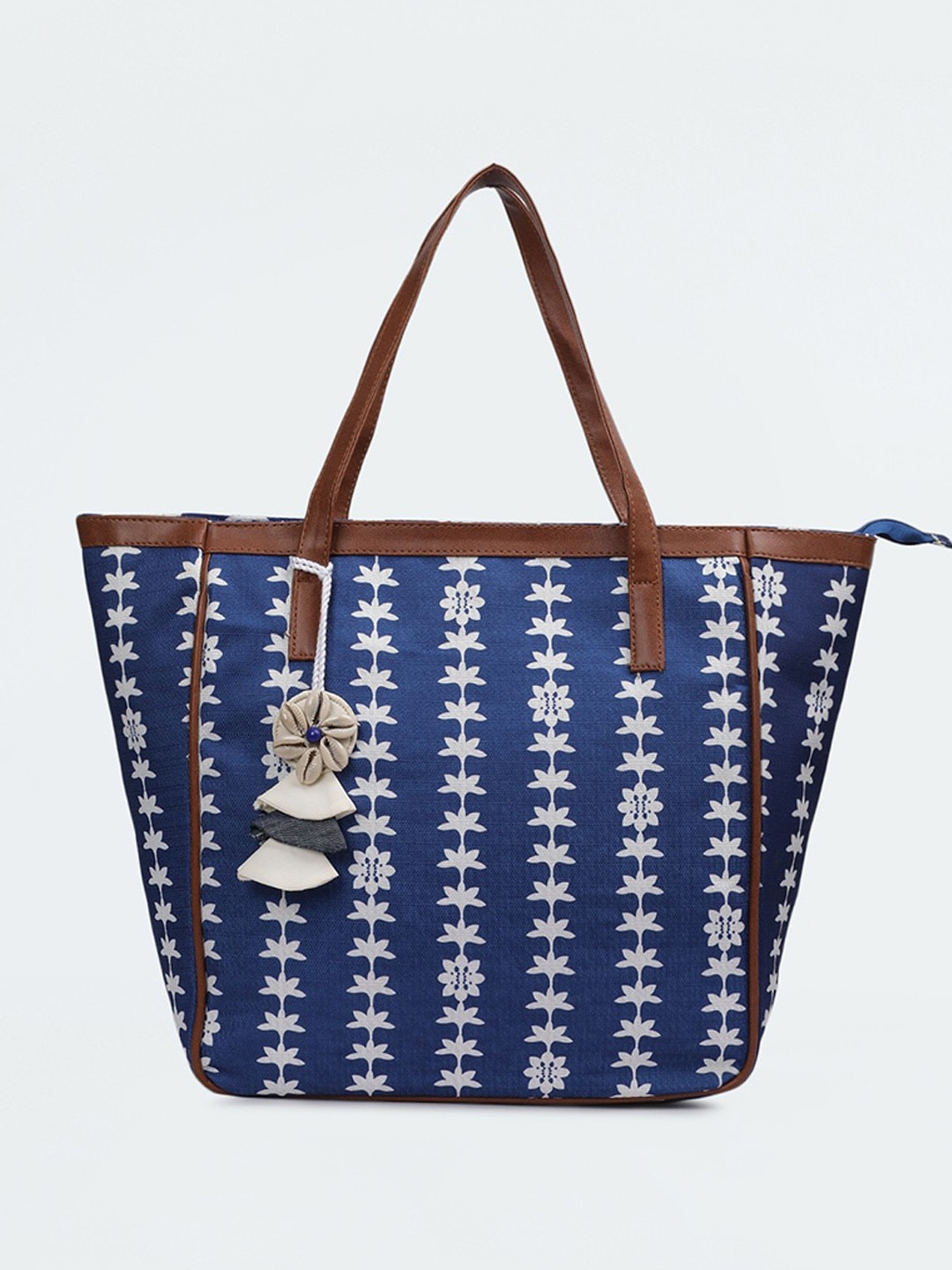 

max Geometric Oversized Shopper Tote Bag with Cut Work, Navy blue