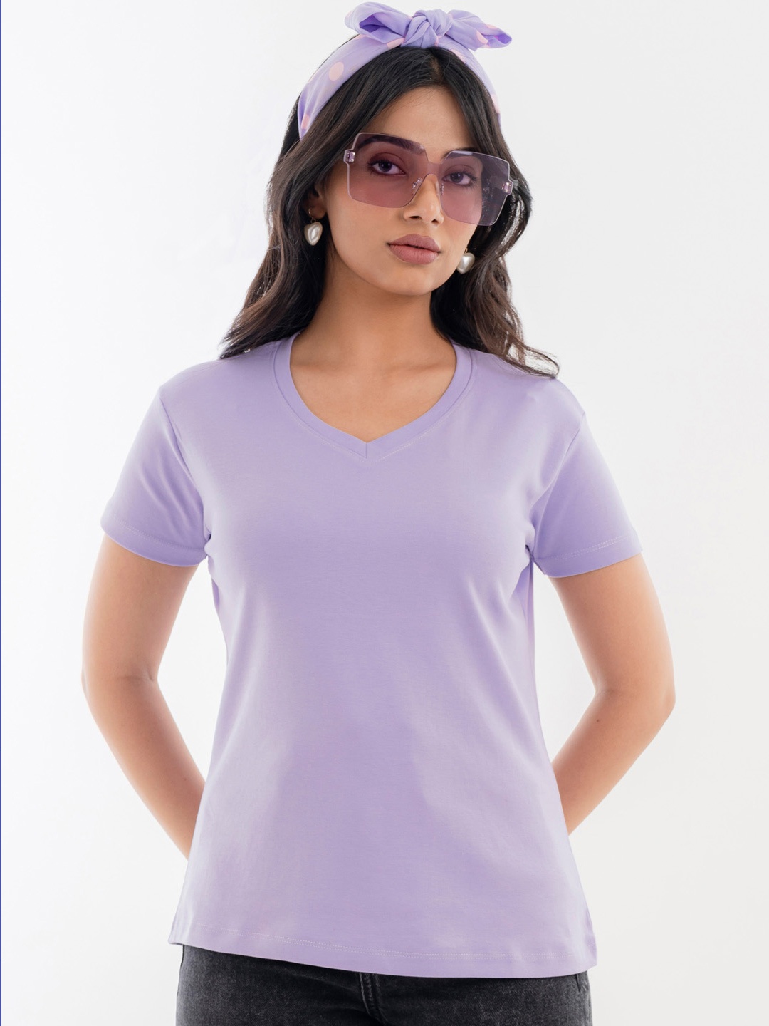 

Halff Grey V-Neck Pure Cotton T-shirt, Lavender