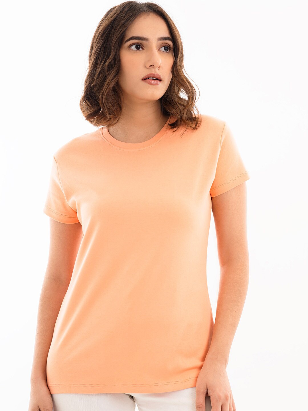

Halff Grey Premium Cotton Crew Neck T-shirt, Peach