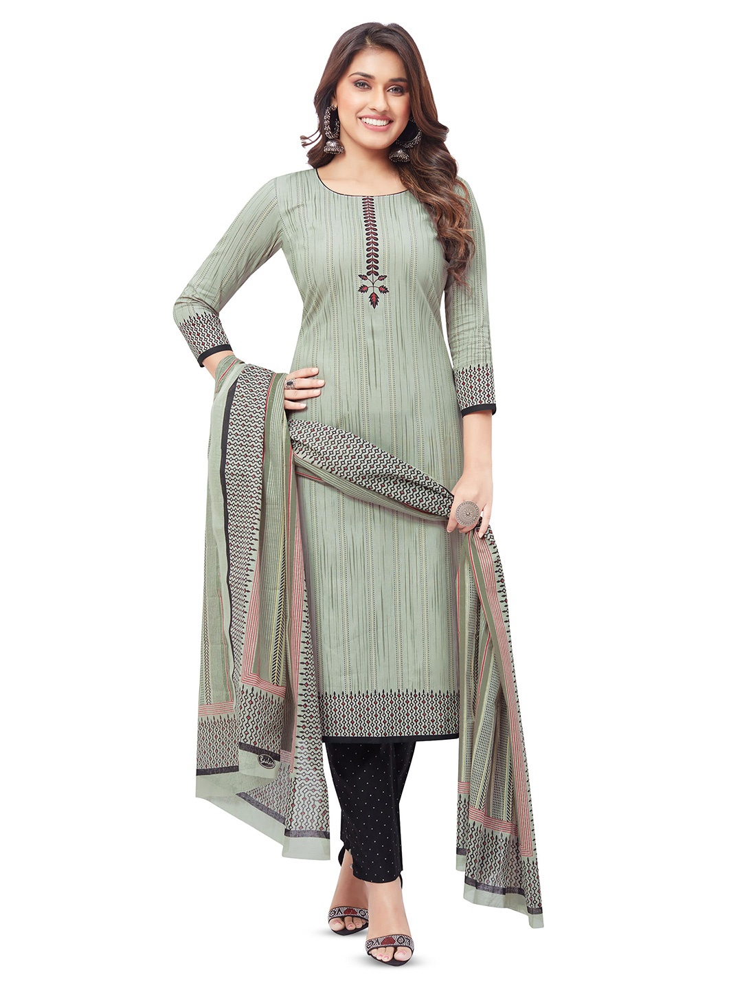 

MIRAAN Printed Pure Cotton Unstitched Dress Material, Grey