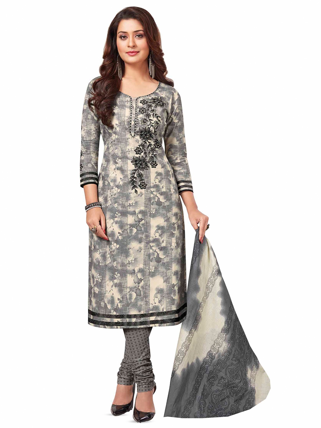 

MIRAAN Printed Pure Cotton Unstitched Dress Material, Grey