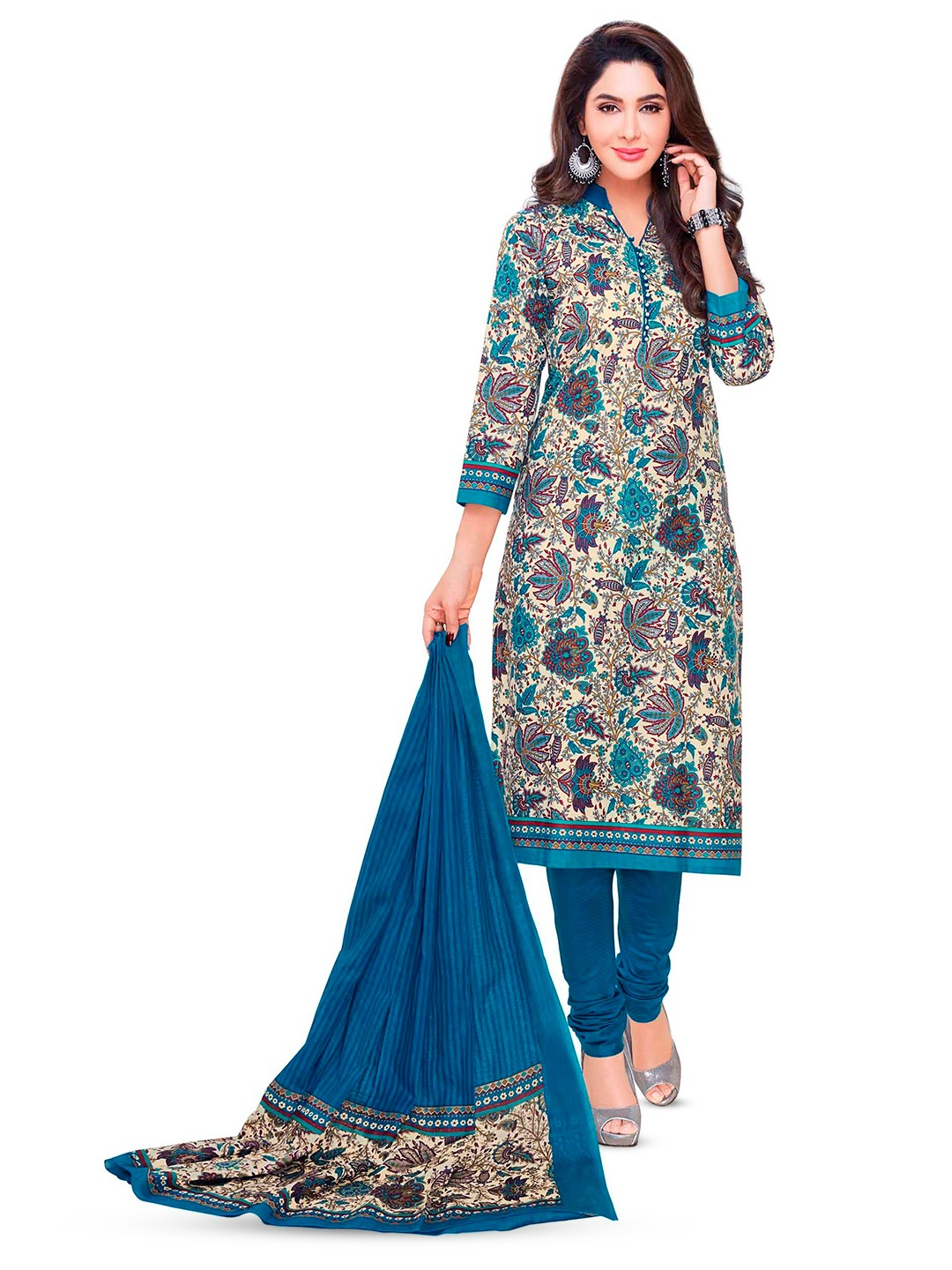 

MIRAAN Printed Pure Cotton Unstitched Dress Material, Blue
