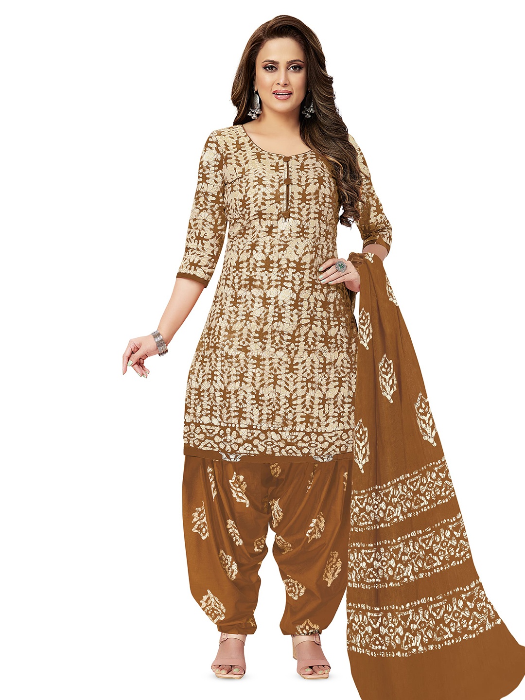 

MIRAAN Printed Pure Cotton Unstitched Dress Material, Brown