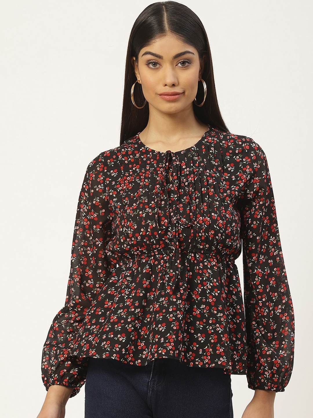 

Slenor Floral Print Puff Sleeve Georgette Empire Top, Multi
