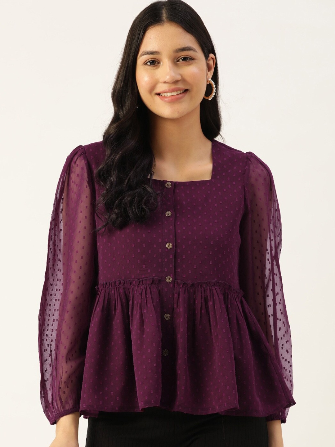 

Slenor Puff Sleeve Georgette Top, Purple