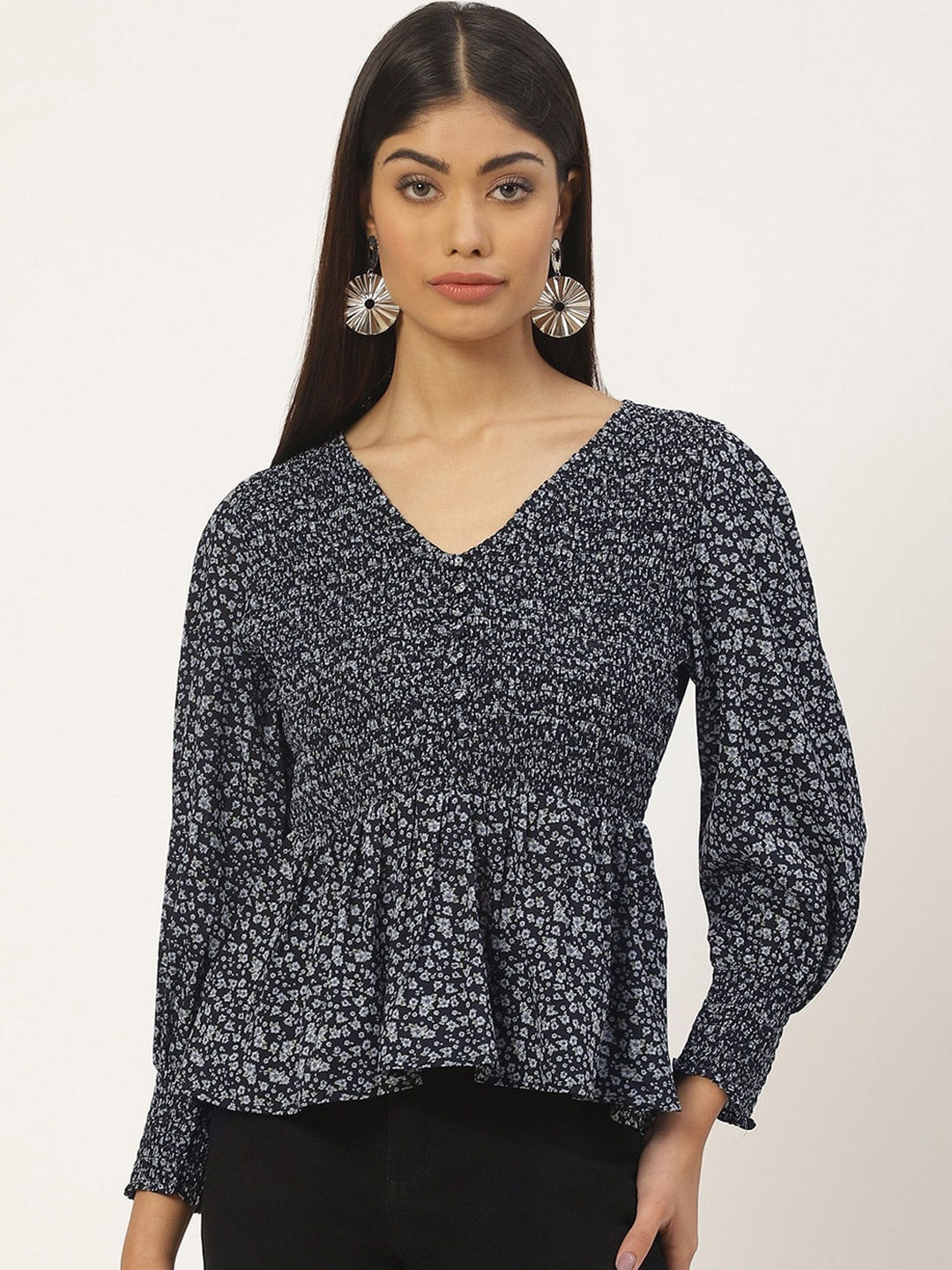 

Slenor Print Georgette Peplum Top, Blue
