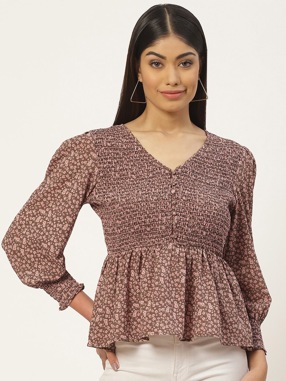 

Slenor Print Puff Sleeve Georgette Peplum Top, Multi