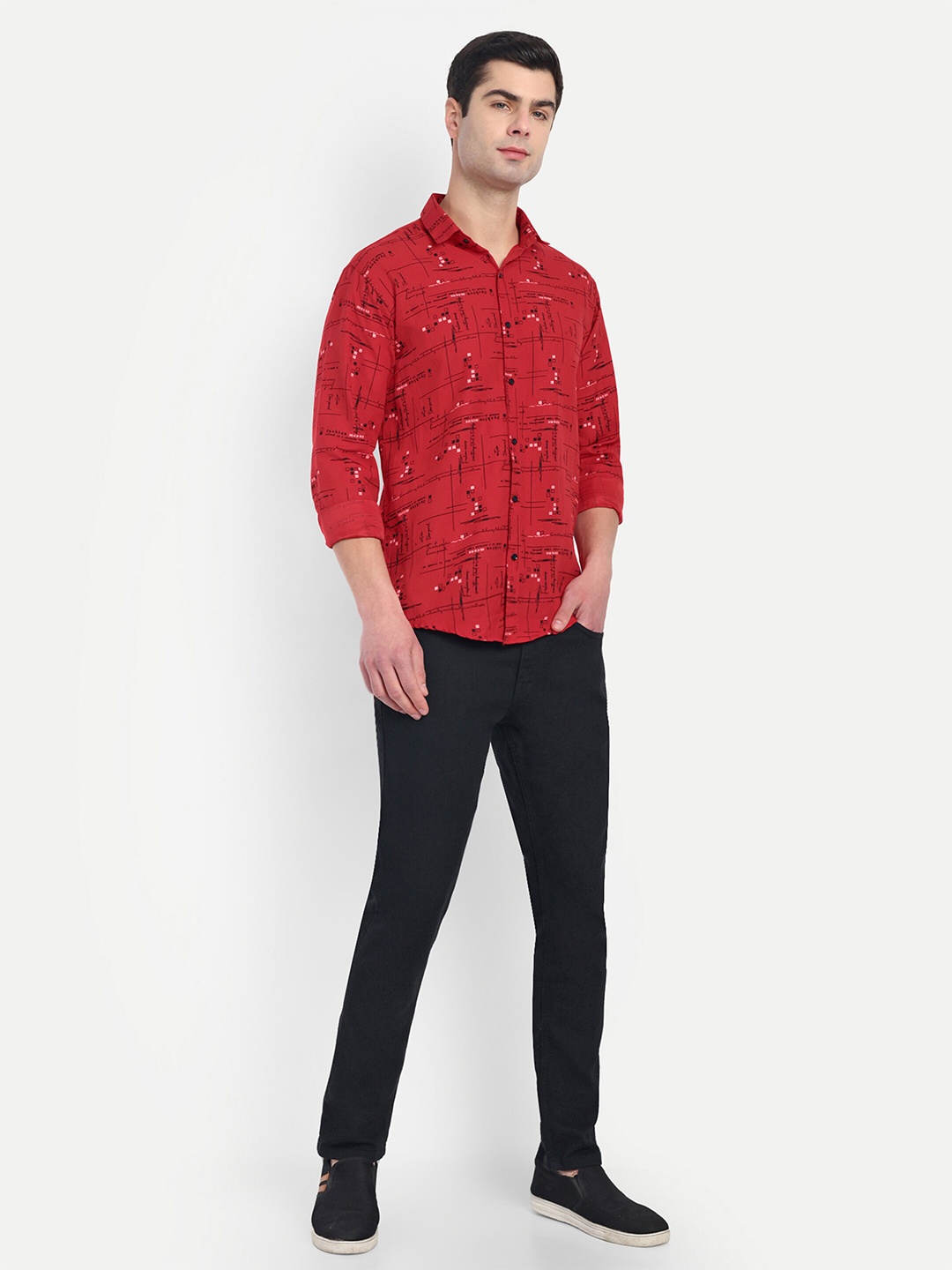 

S-LINE Men Classic Opaque Printed Casual Shirt, Red