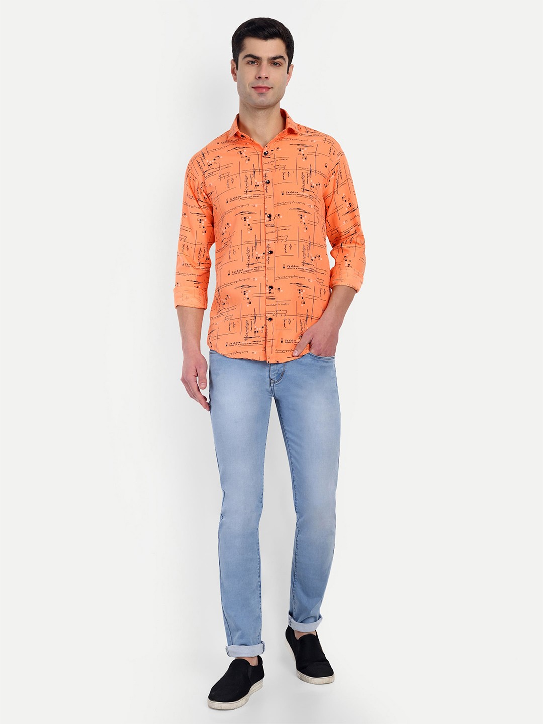 

S-LINE Men Classic Opaque Printed Casual Shirt, Orange