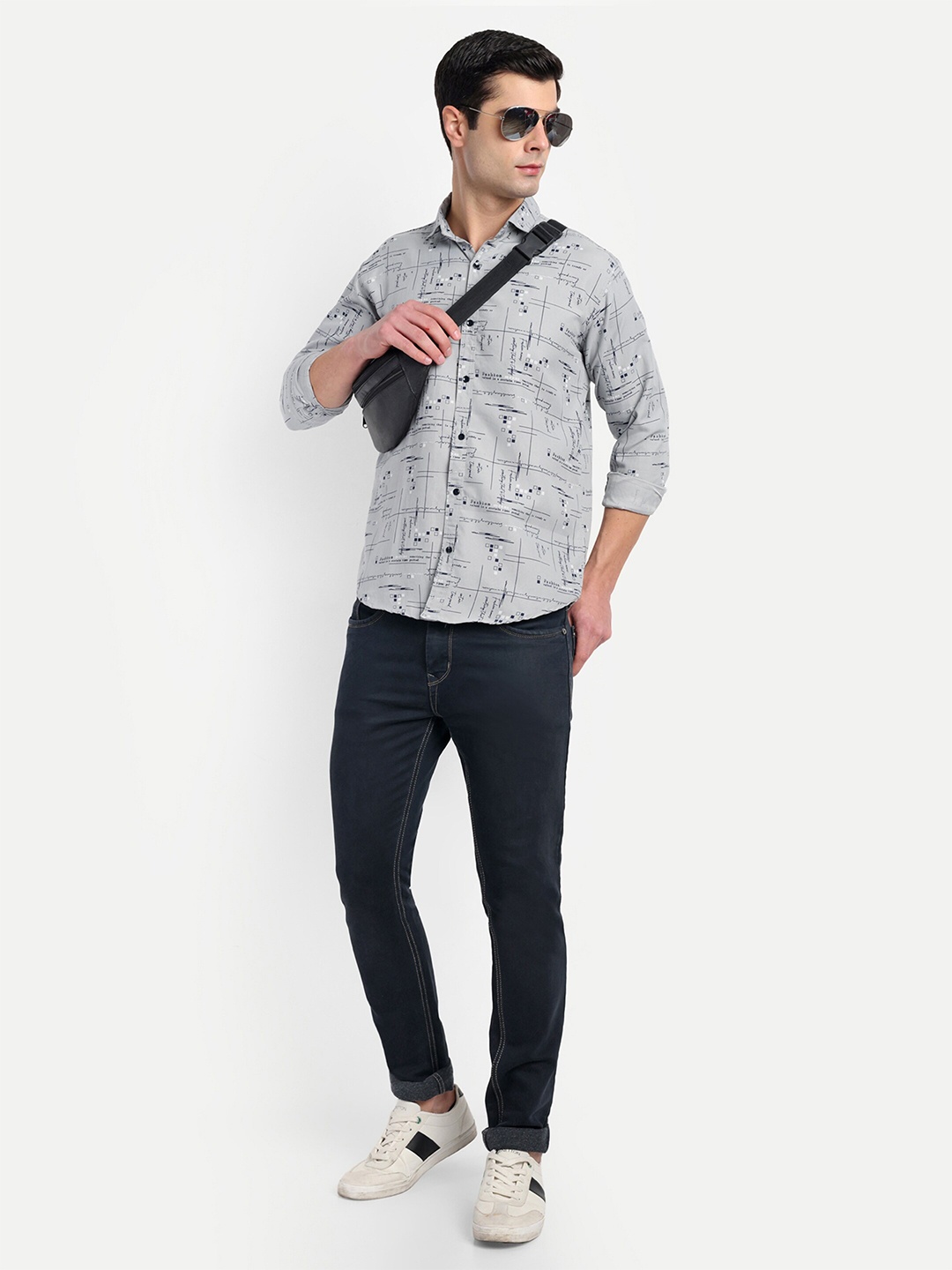 

S-LINE Men Classic Opaque Printed Casual Shirt, Grey