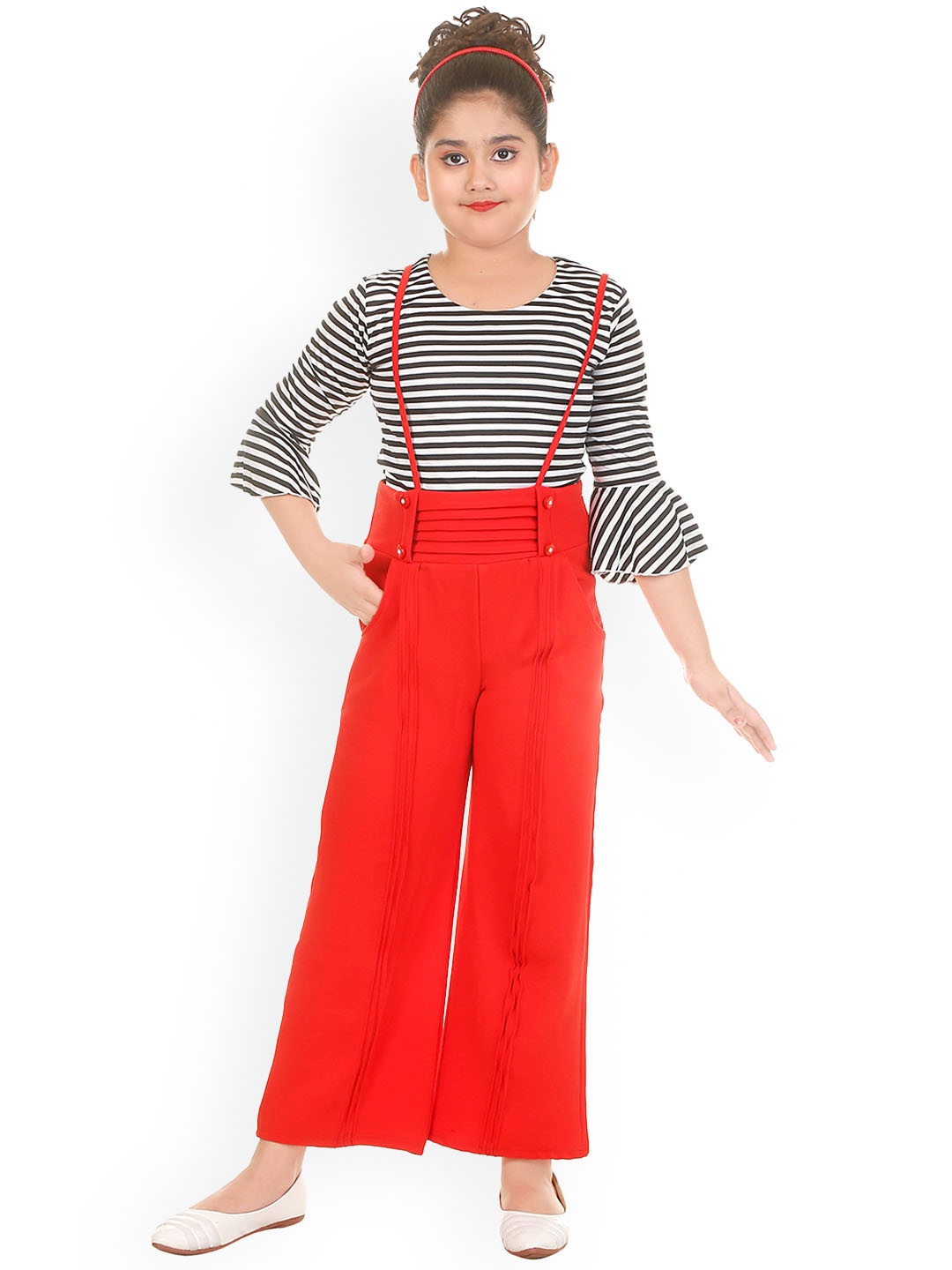 

BAESD Girls Printed Dungaree With T-Shirt, Red