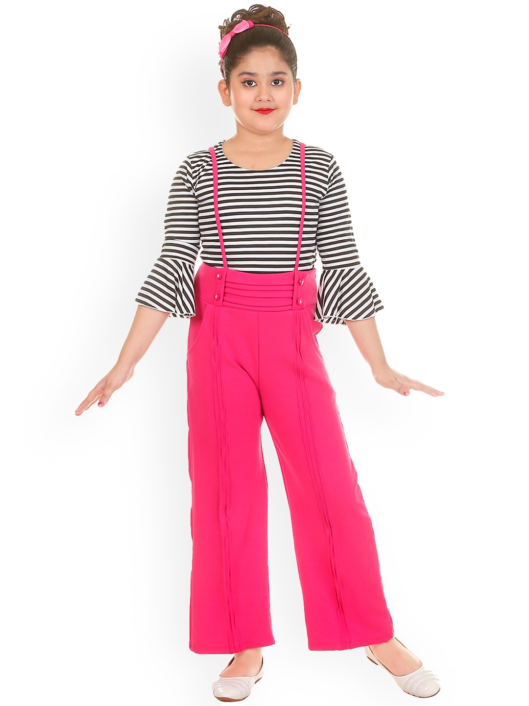 

BAESD Girls Straight Leg Dungarees With Striped Top, Pink