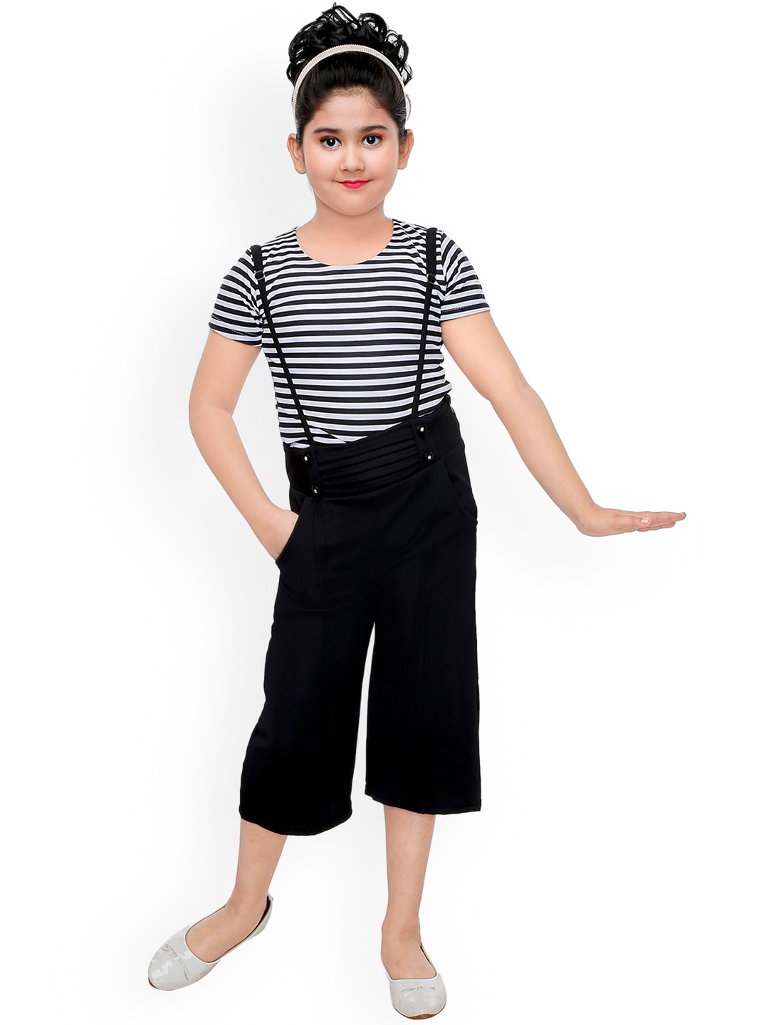 

BAESD Girls Straight Leg Dungarees With Striped T-shirt, Black