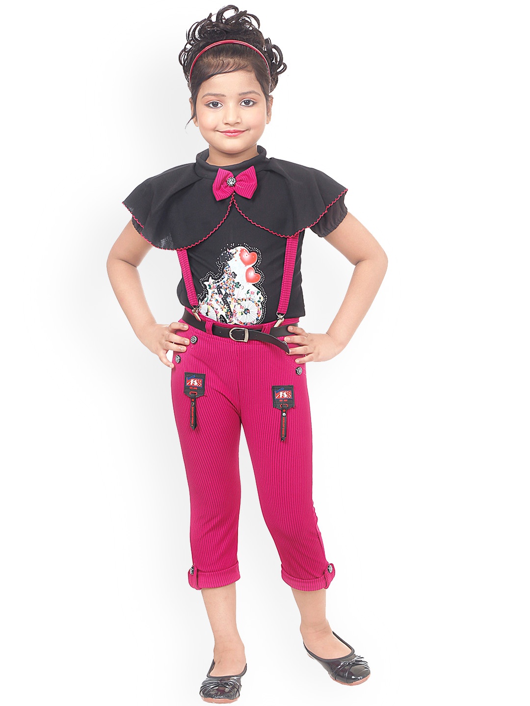 

BAESD Girls Striped Straight Leg Dungarees With Top, Pink