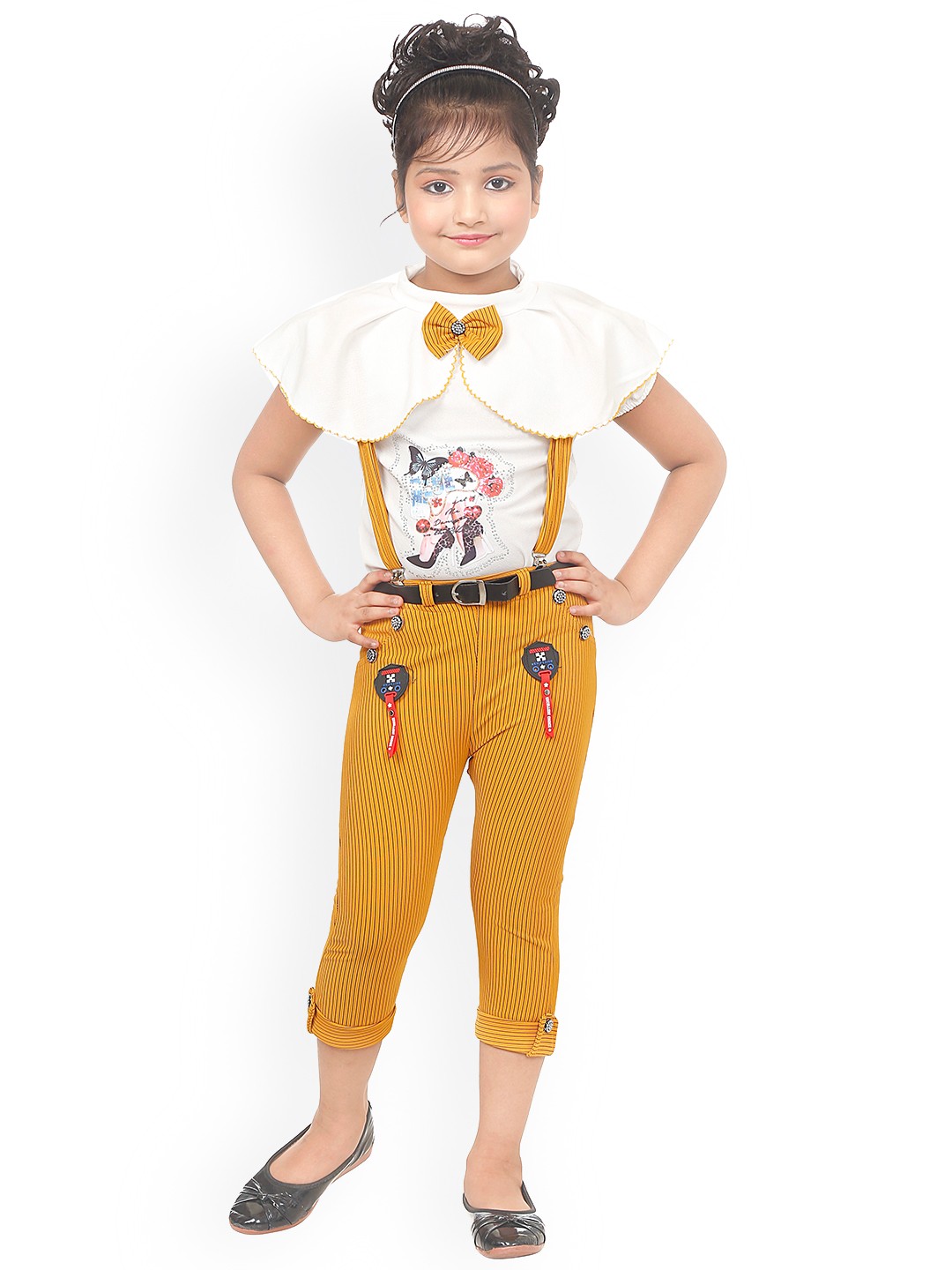 

BAESD Girls Striped Straight Leg Dungarees With Top, Mustard