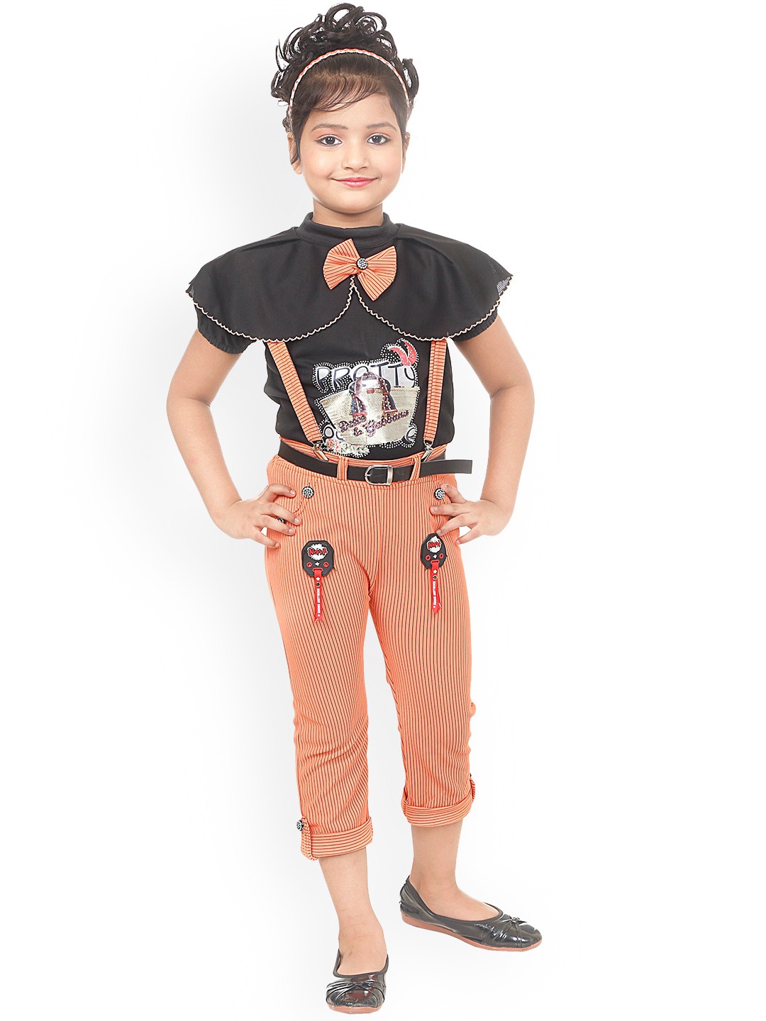 

BAESD Girls Striped Straight Leg Dungarees With Top, Peach