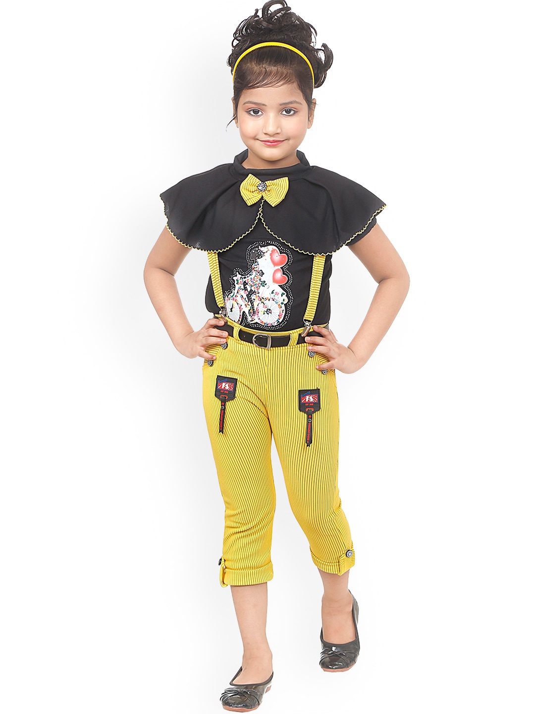 

BAESD Girls Striped Straight Leg Dungarees With Top, Yellow