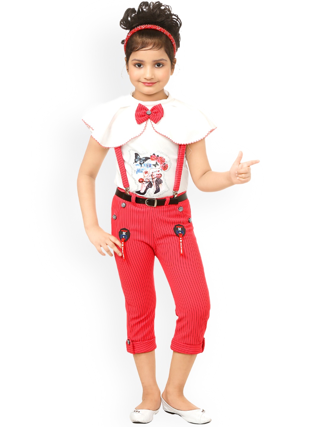 

BAESD Girls Striped Straight Leg Dungarees With Top, Red