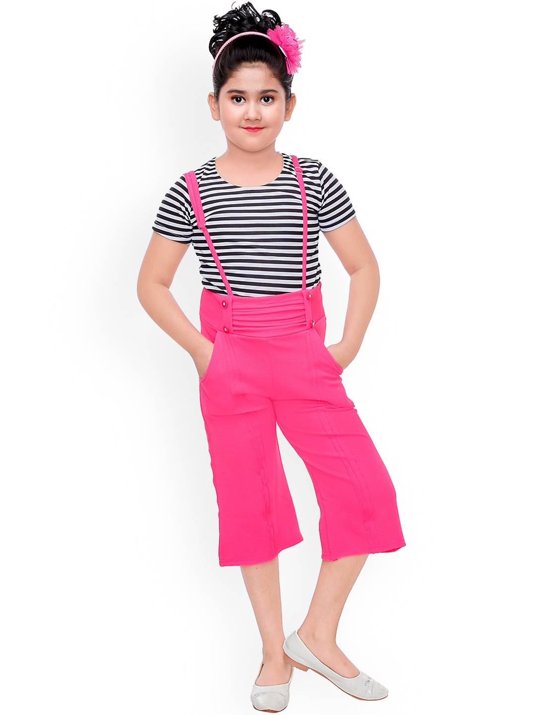 

BAESD Girls Straight Leg Dungarees With Striped T-shirt, Pink