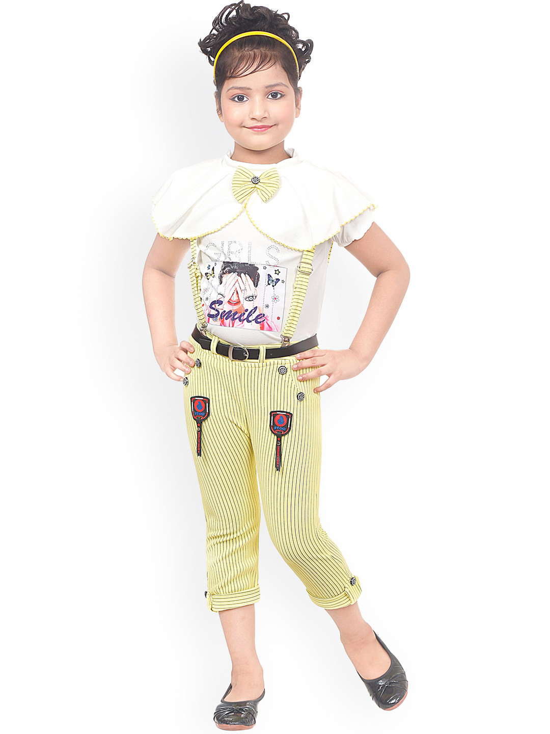 

BAESD Girls Striped Straight Leg Dungarees With Top, Yellow