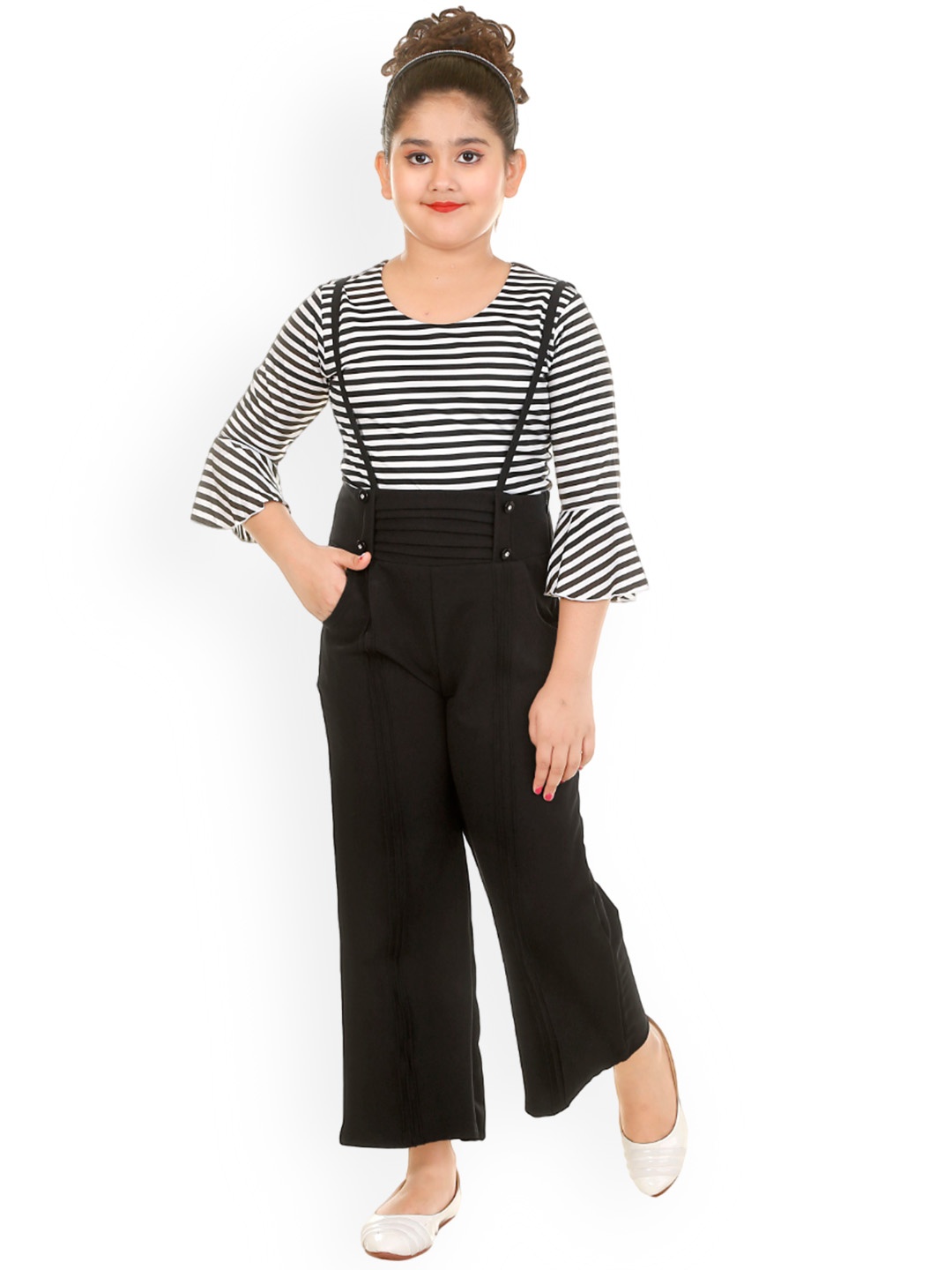

BAESD Girls Straight Leg Dungarees With Striped Top, Black