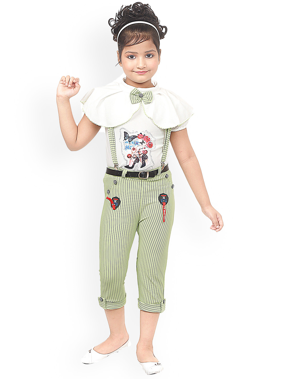 

BAESD Girls Striped Straight Leg Dungarees With Top, Green