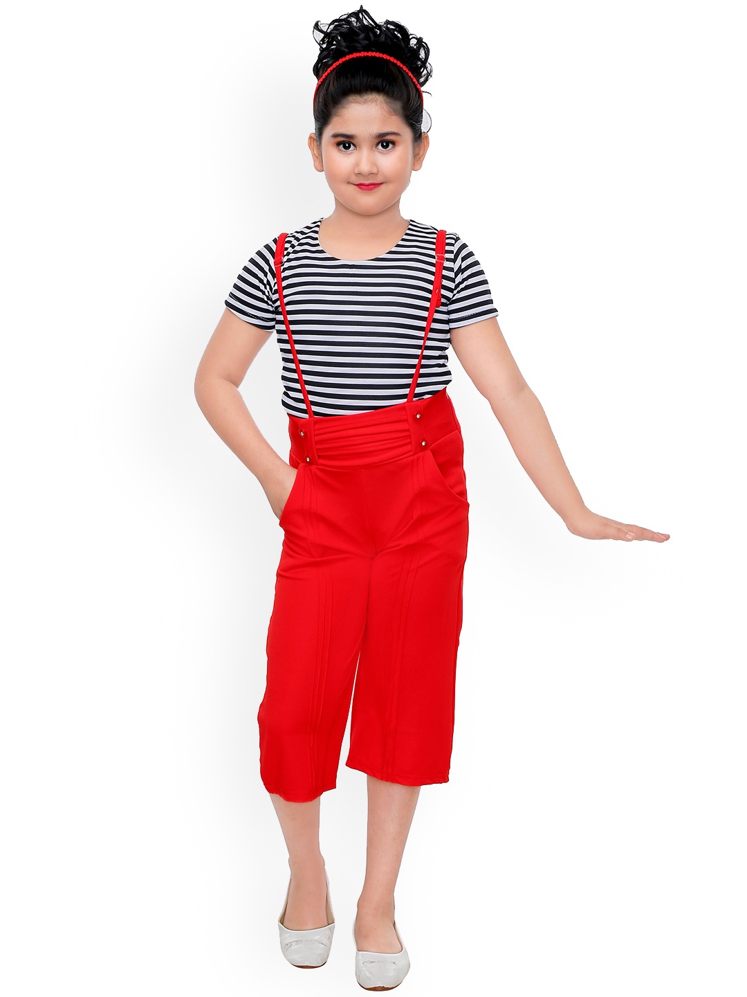 

BAESD Girls Straight Leg Dungarees With Striped T-shirt, Red