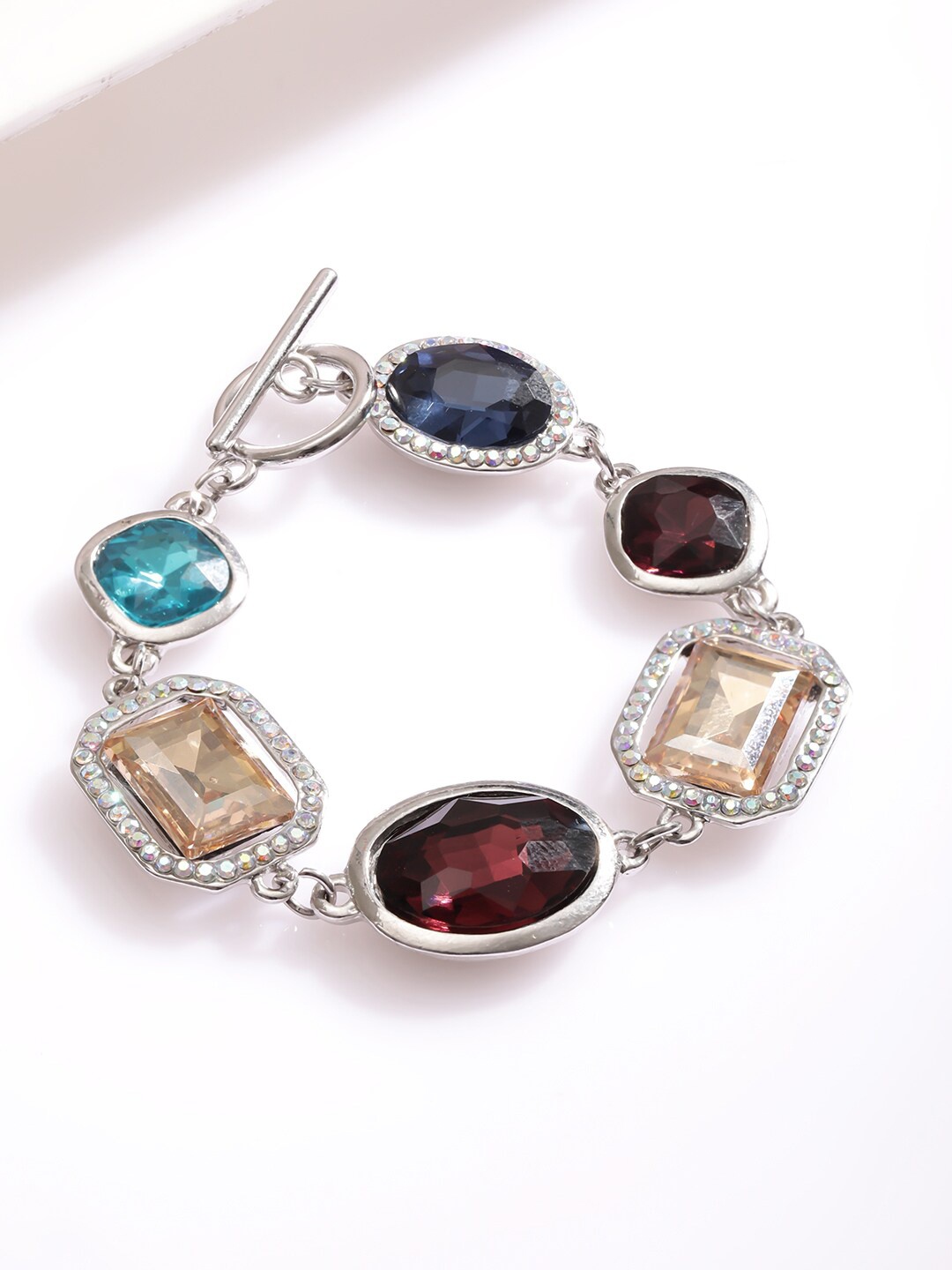 

Rubans Silver Plated Stylish Multi Color Rhinestones and CZ Studded Bracelet