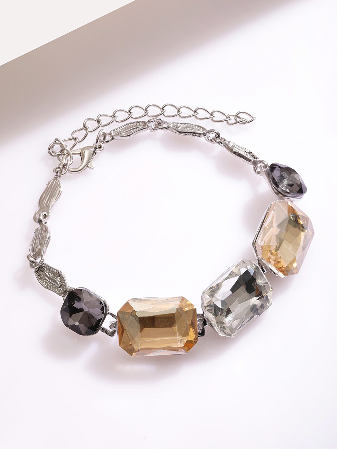 

Rubans Silver Plated Multi Color Rhinestones and CZ Studded Statement Bracelet