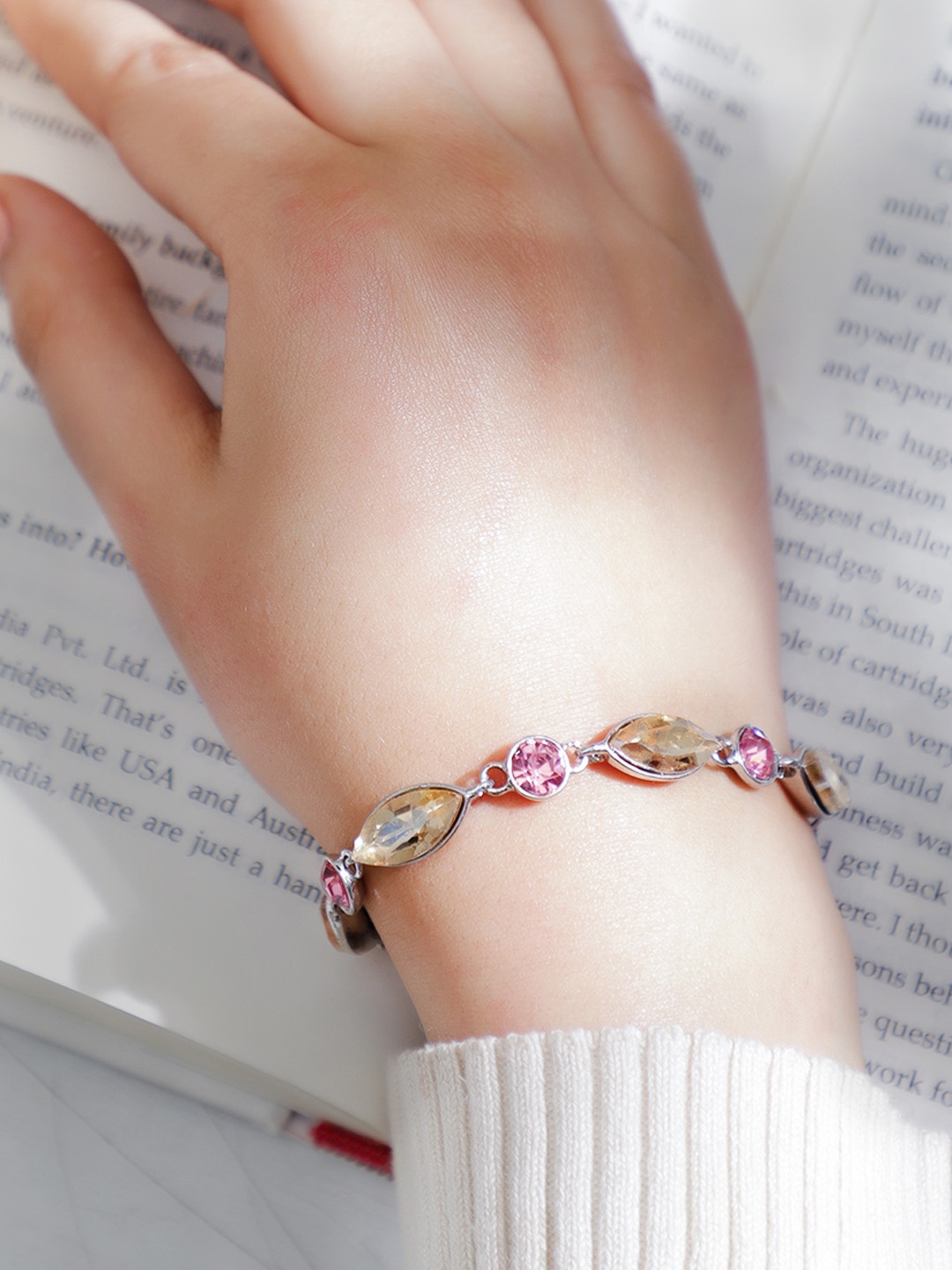 

Rubans Women Brass Cubic Zirconia Handcrafted Silver-Plated Wraparound Bracelet