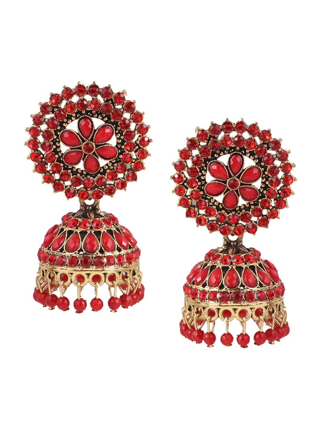 

Keviv Dome Shaped Jhumkas Earrings, Red