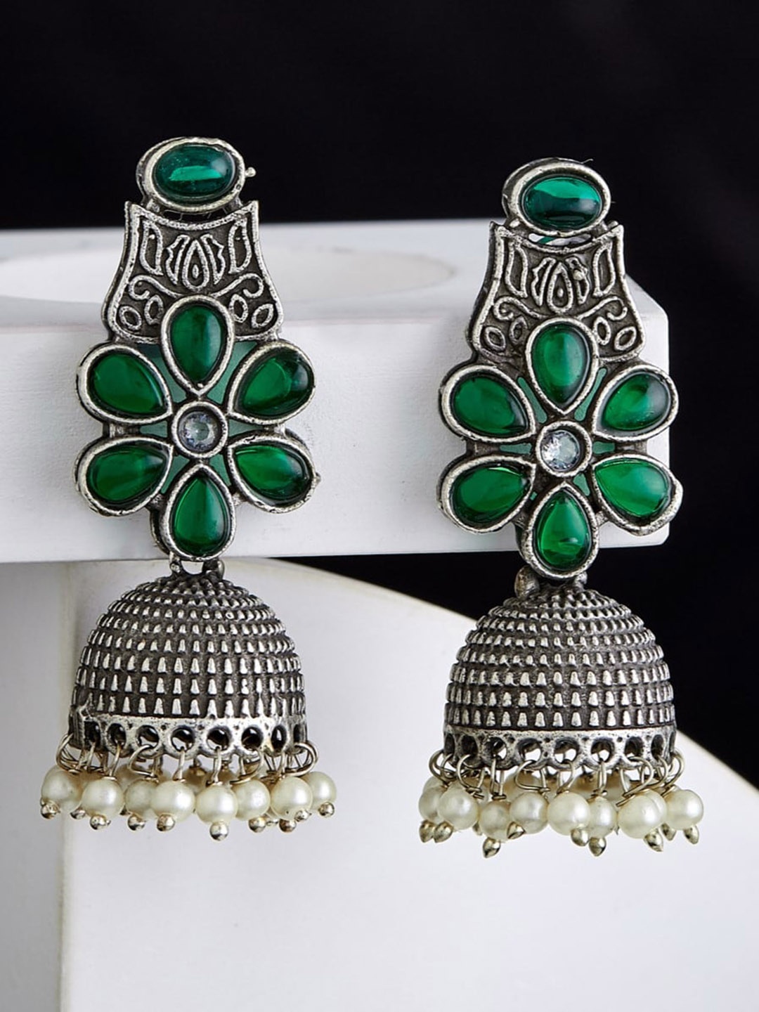 

ATIBELLE Contemporary Jhumkas Earrings, Green