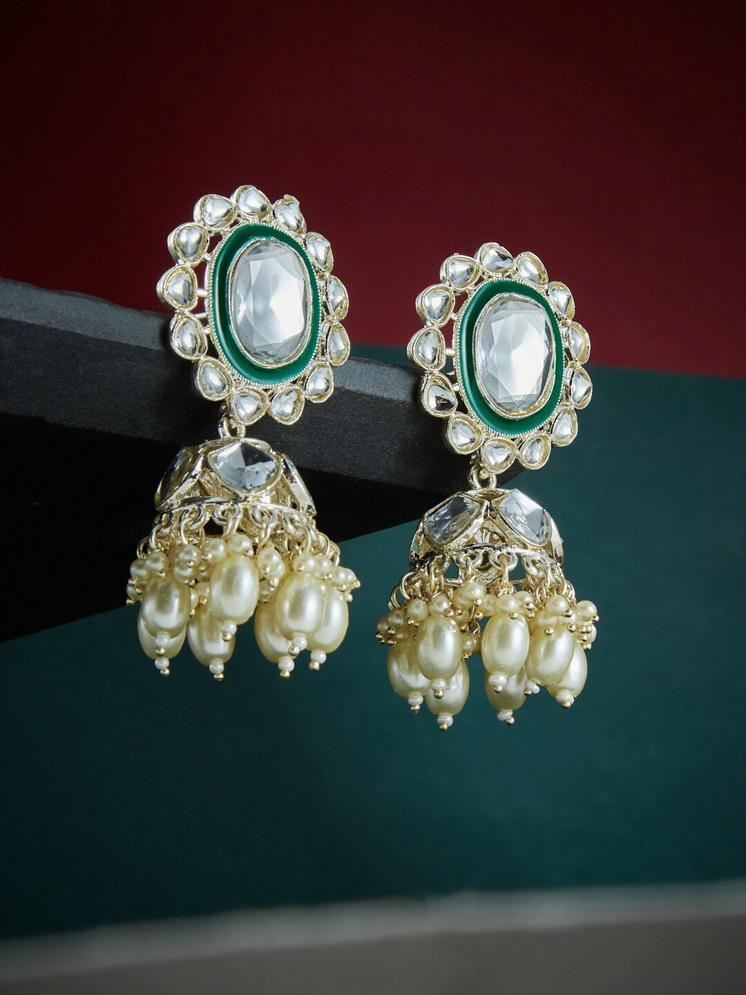 

ATIBELLE Contemporary Jhumkas Earrings, Green