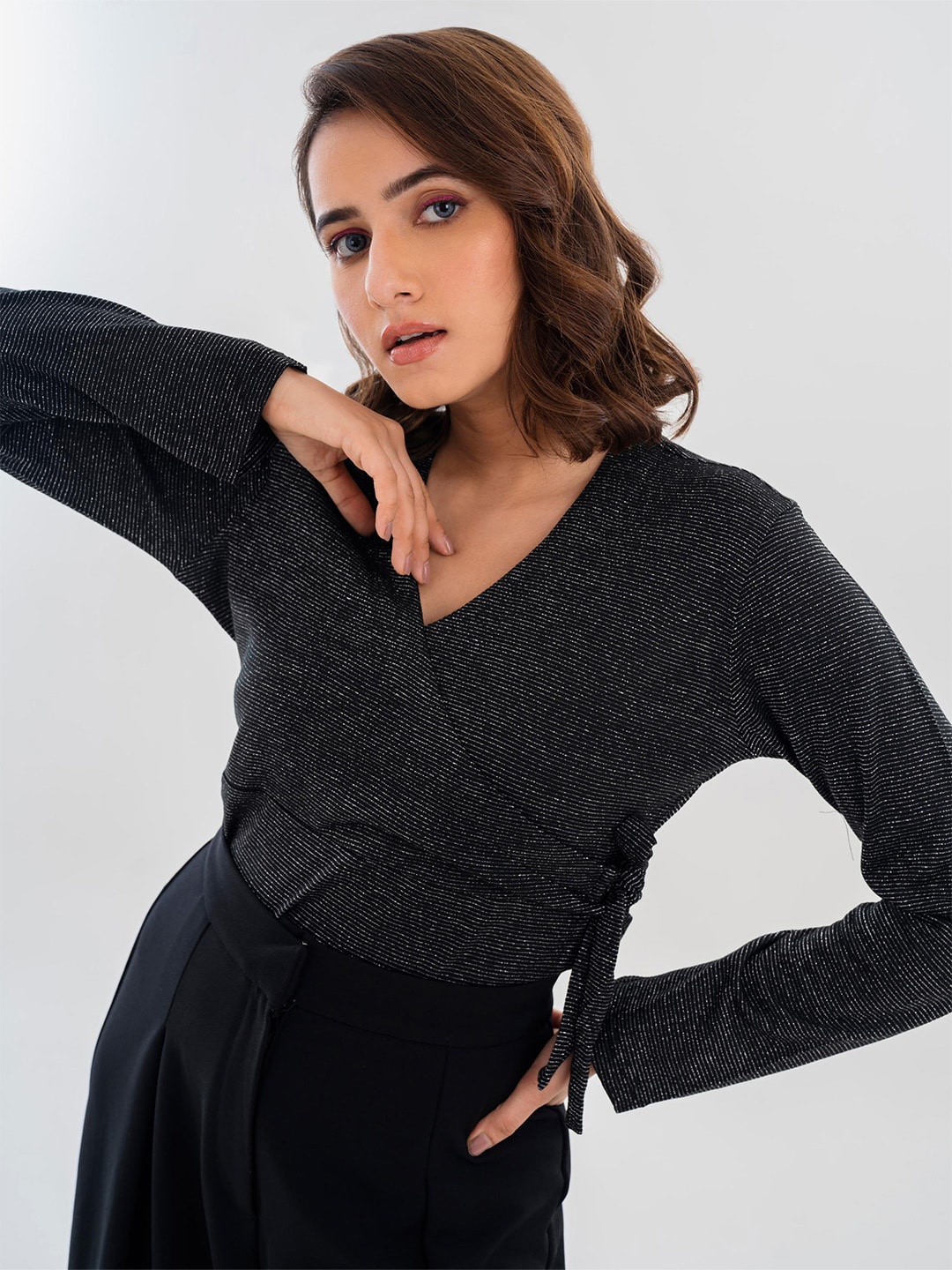 

Halff Grey Wrap Top, Black