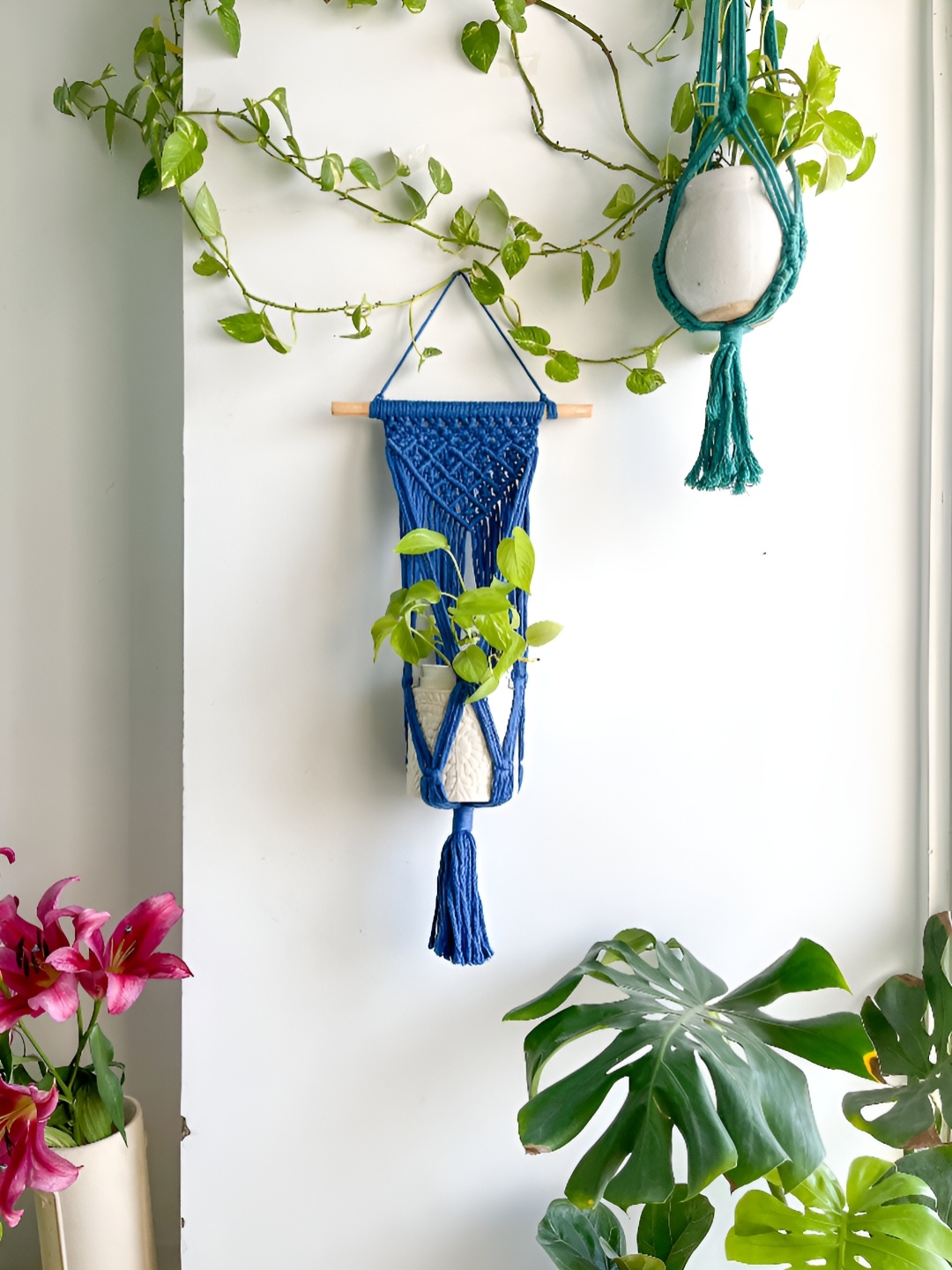 

Story of Knots Navy Blue Macrame Wall Plant Hanger