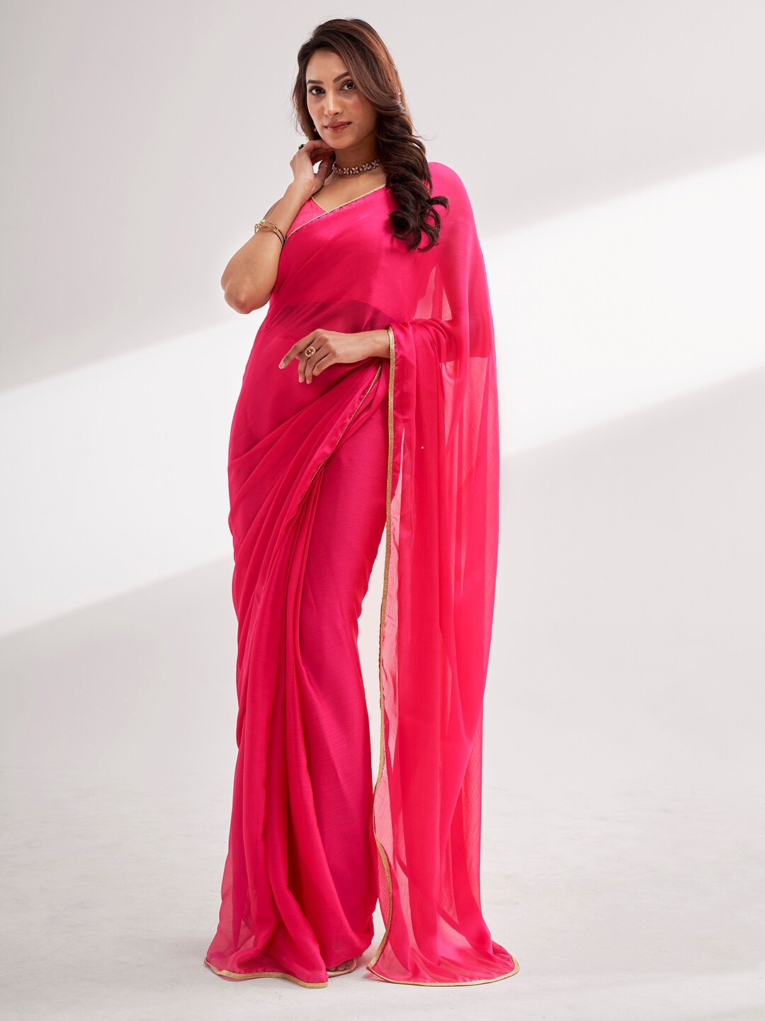 

modeva Gotta Patti Pure Chiffon Ready to Wear Saree, Pink