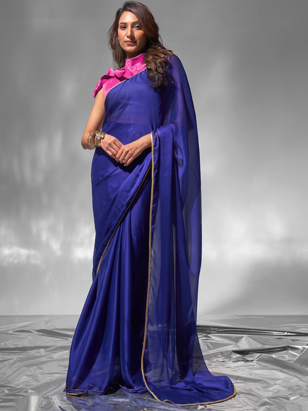 

modeva Gotta Patti Pure Chiffon Ready to Wear Saree, Blue