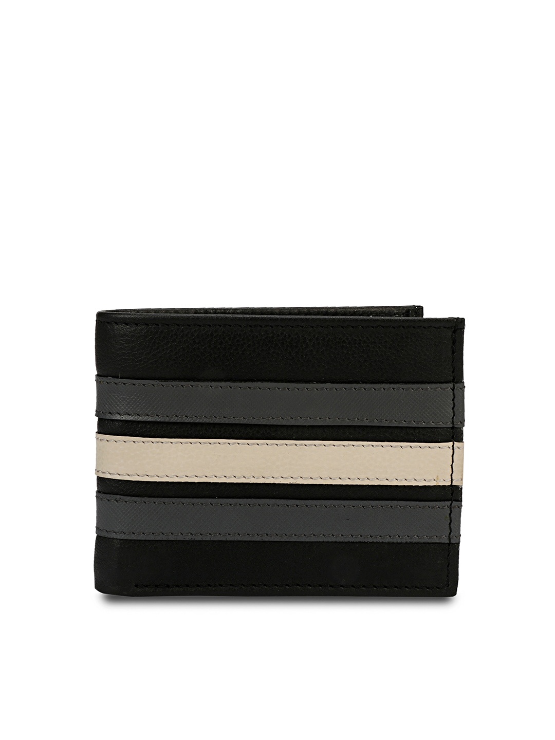 

PERKED Colourblocked Leather Two Fold Wallet, Black