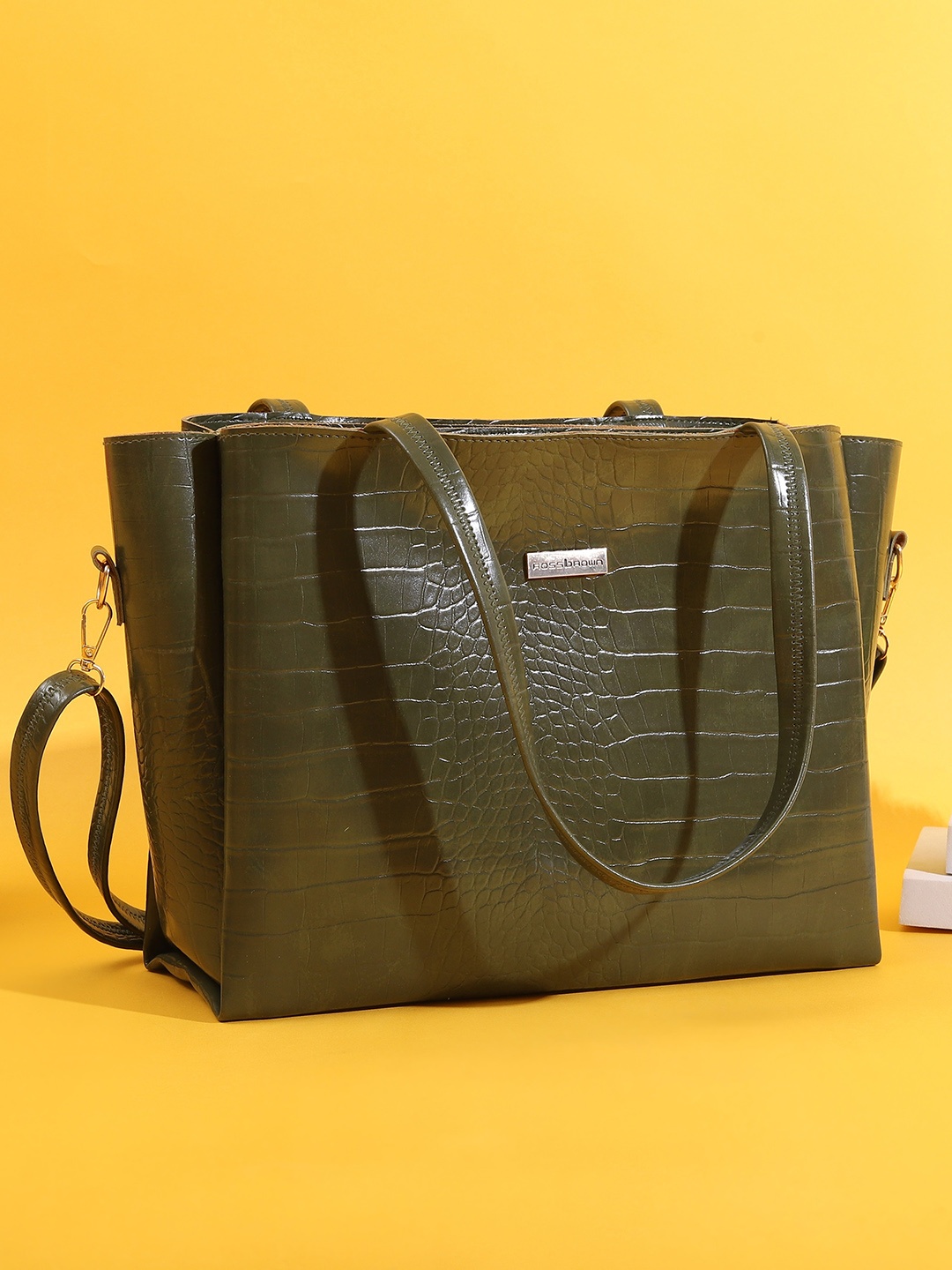 

ROSS BROWN Textured PU Structured Sling Bag, Green