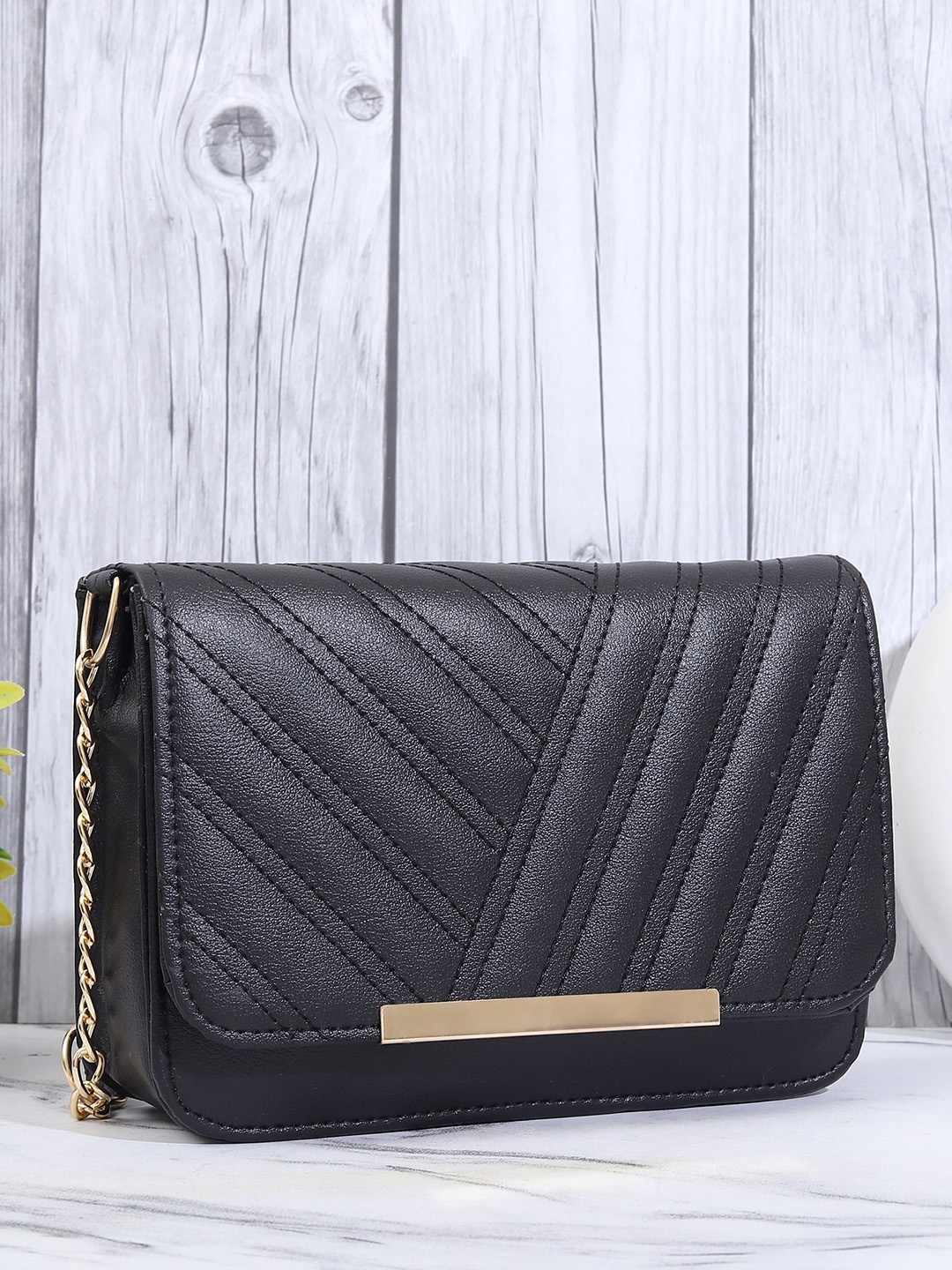

ROSS BROWN PU Structured Sling Bag with Quilted, Black
