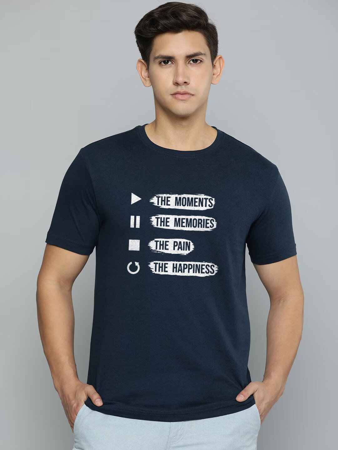 

Crazymonk Men Typography Printed T-shirt, Navy blue