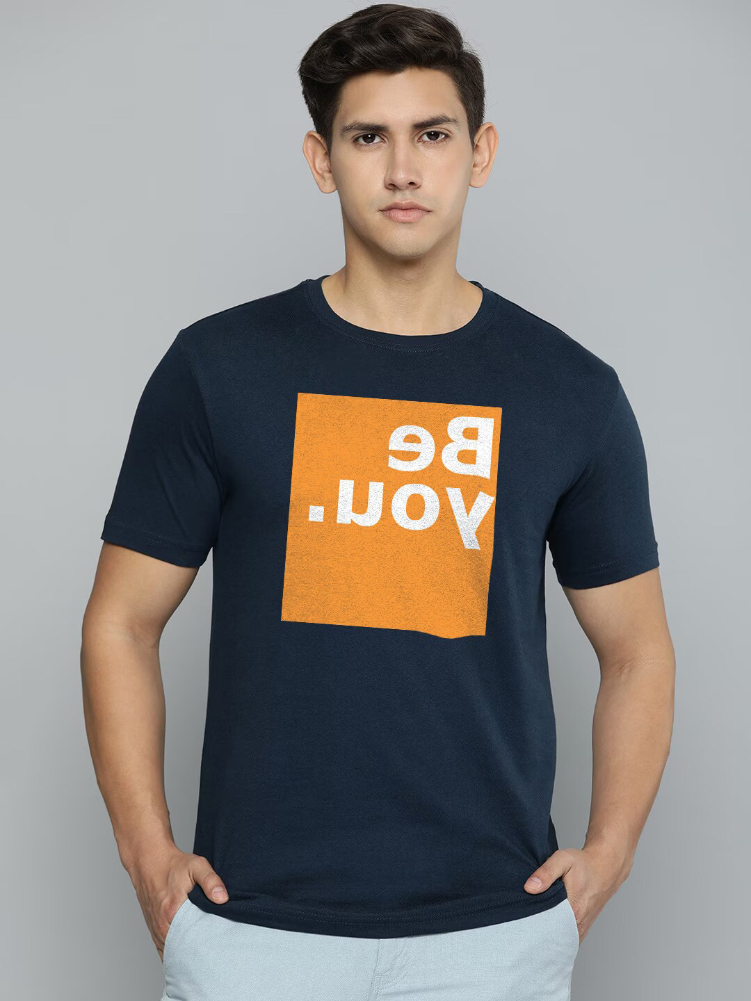

Crazymonk Men Round Neck Drop-Shoulder Sleeves Pockets T-shirt, Navy blue