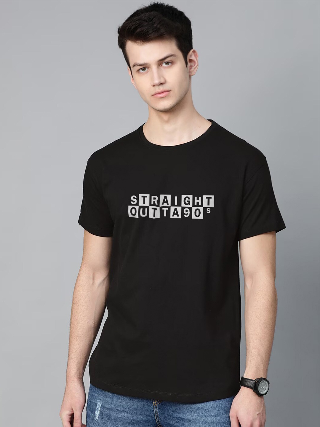 

Crazymonk Men Typography Printed Applique T-shirt, Black