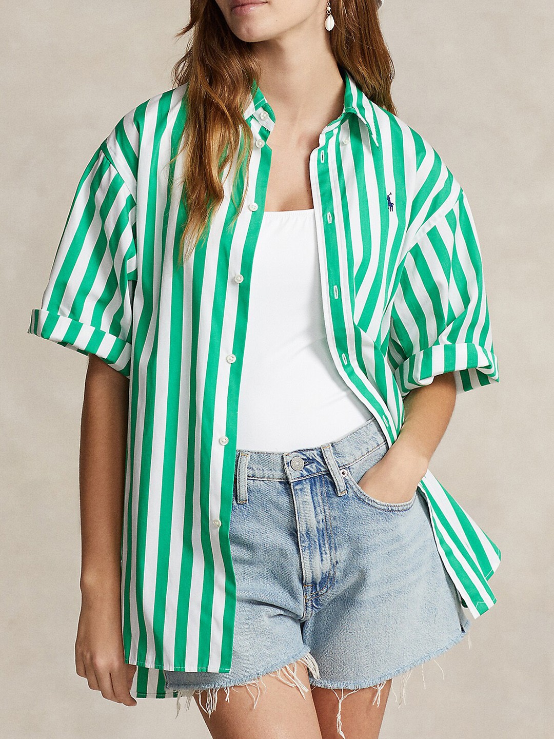 

Polo Ralph Lauren Striped Pure Cotton Slim-Fit Shirt, Green