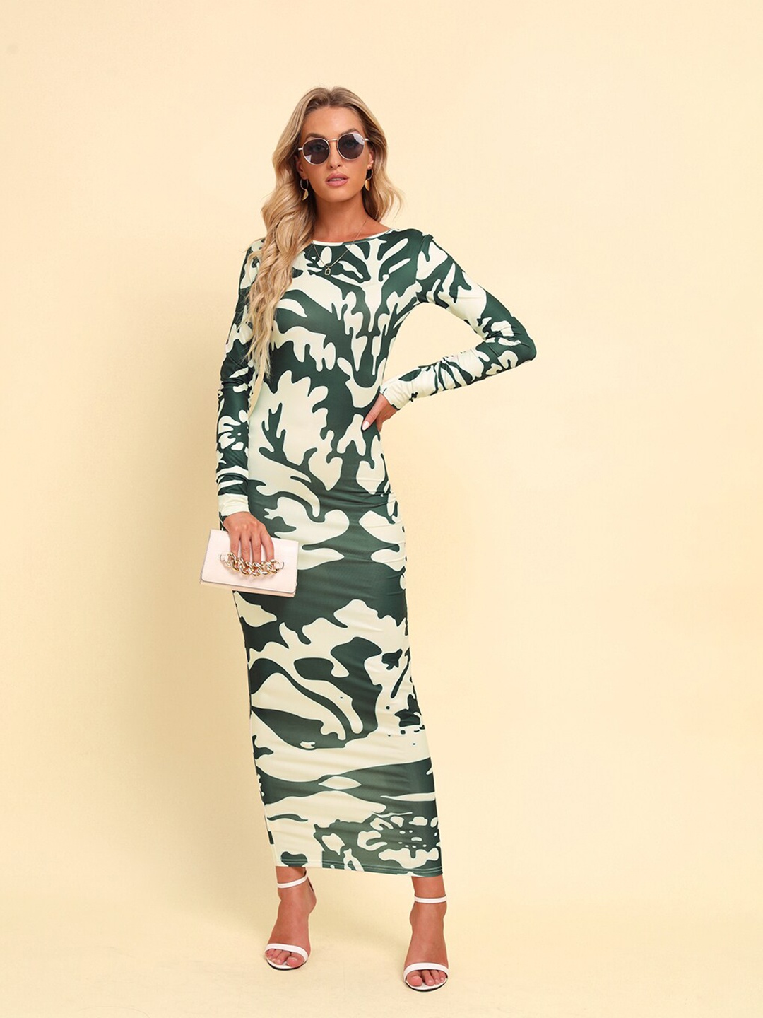 

JC Mode Tropical Print Maxi Dress, Green