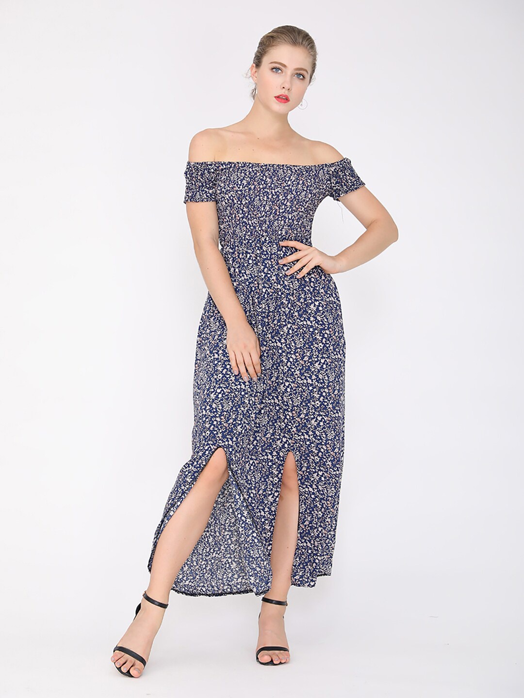 

JC Mode Floral Print Off-Shoulder Maxi Dress, Blue