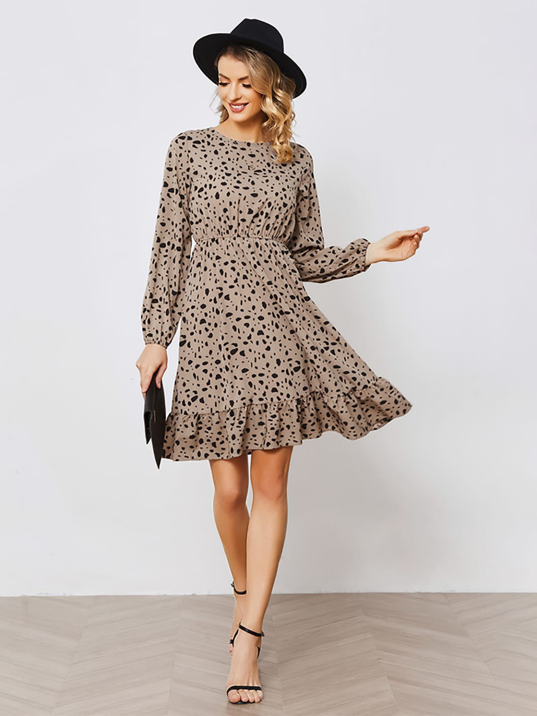 

JC Mode Animal Print Fit & Flare Dress, Khaki
