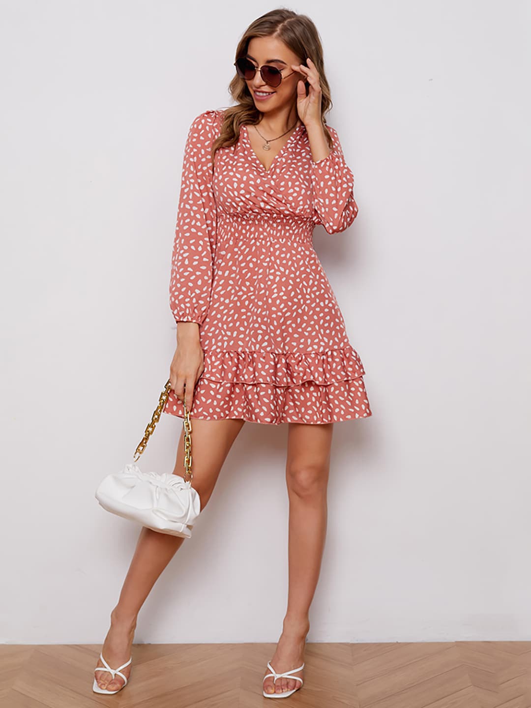 

JC Mode Floral Print Puff Sleeve Fit & Flare Dress, Pink